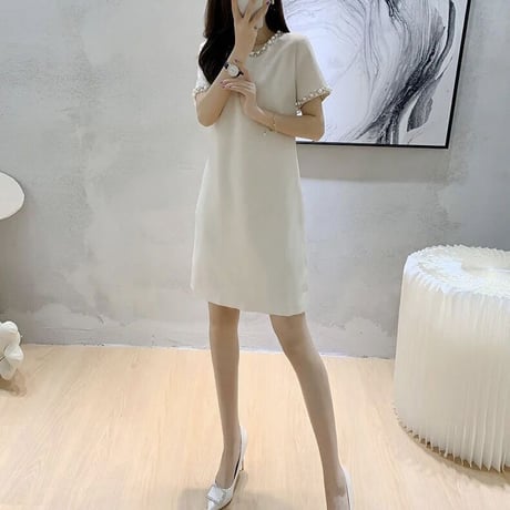 パールビジュー シックワンピース 2色展開