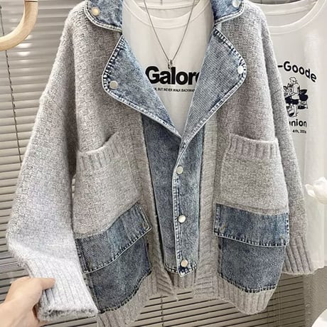 デニムドッキング ニットポケットカーディガン 2色展開