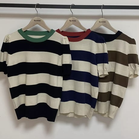 パフスリーブ ボーダーサマートップス 3色展開