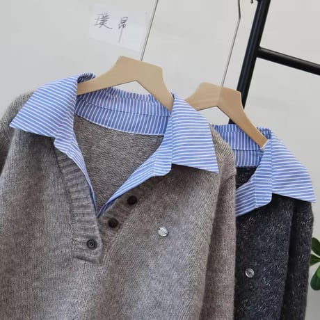 ストライプシャツドッキングニット 3色展開