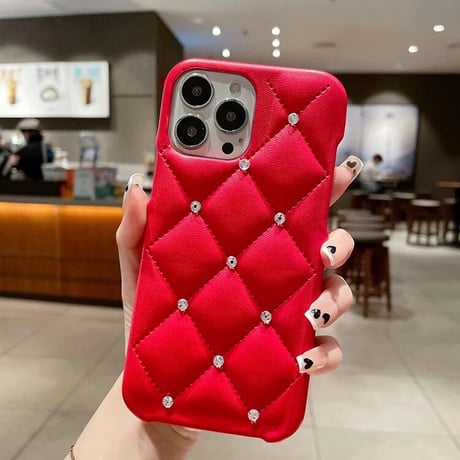【White 14pro即納】クロスキルティング ストーンiPhoneケース 8色展開