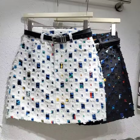 ドットダメージデニムスカート 2色展開