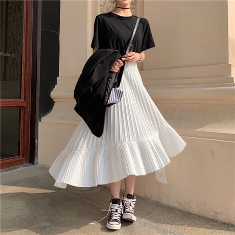 【White Sサイズ即納】シフォン アシンメトリースカート 2色展開