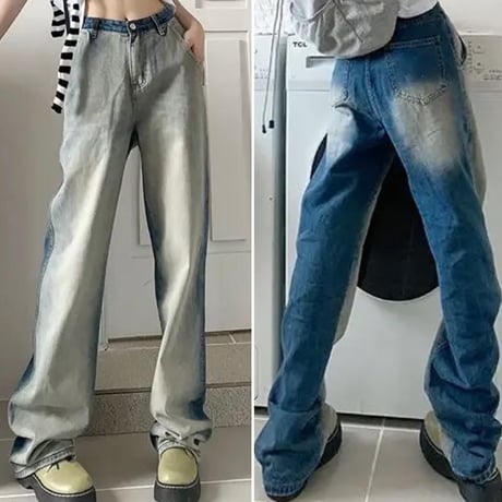 ブルーグラデーション ハイウエストデニムパンツ