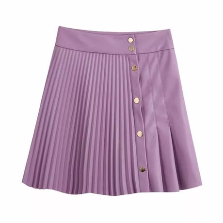 フェイクレザー プリーツスカート 2色展開