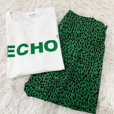 グリーンロゴTシャツ レオパードスカートセット