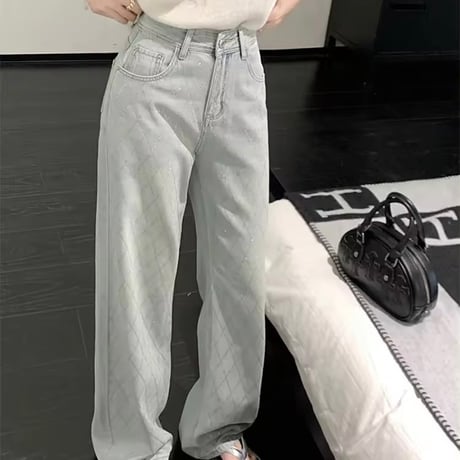 クロスラインストーンデニムパンツ