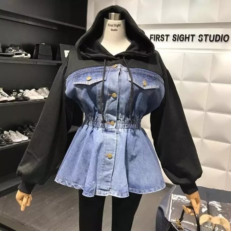 デニムビスチェ風パーカー 2色展開