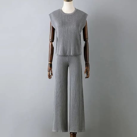 リブノースリーブニット セットアップ 5色展開