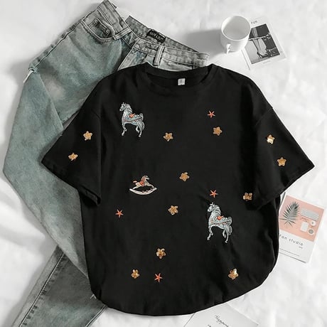 ホーススパンコールスターTシャツ 2色展開