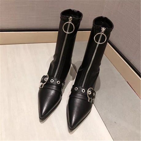 【Long.short】フロントジッパー ブーツ