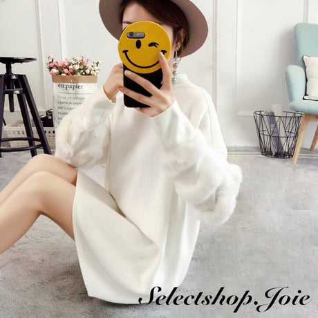 スリーブファー ハイネックニットワンピース 3色展開