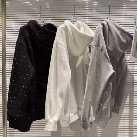 ラインストーンスウェットフーディ 3色展開
