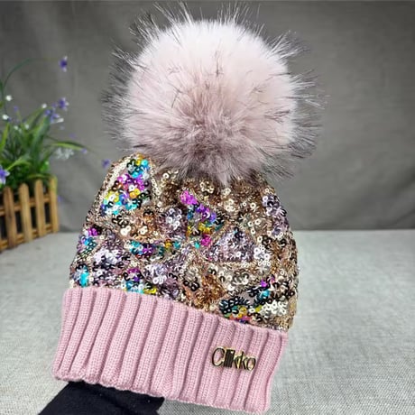 スパンコールファーニットキャップ 7色展開