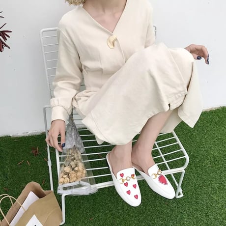 ハートデザイン パールバックルスリッポン 3色展開