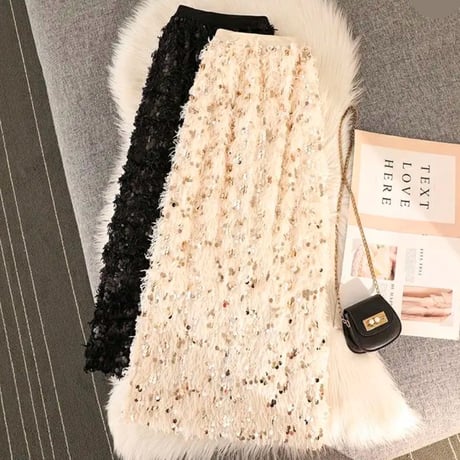 スパンコールファースリットスカート 2色展開