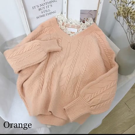レースネック ケーブルニット 6色展開