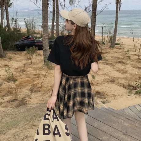 【別売りあり】ベアーTシャツ チェックタイスカートセット