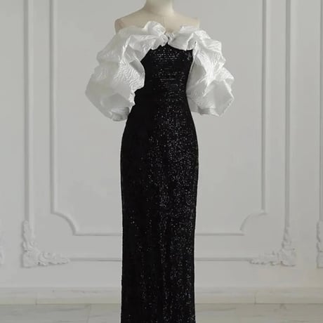 フリルオフショルスリーブ ロングドレス