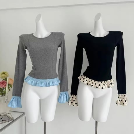 ヘムデザインフリルトップス 2色展開