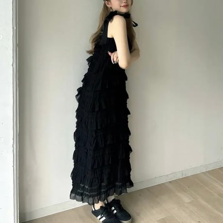 ショルダーリボン フリルワンピース 2色展開
