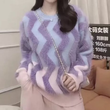 ウェーブモヘア ツートーンニット 2色展開