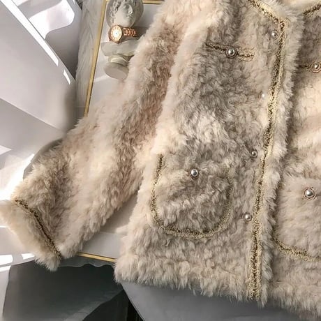 パールモチーフ ラムウールジャケット 2色展開