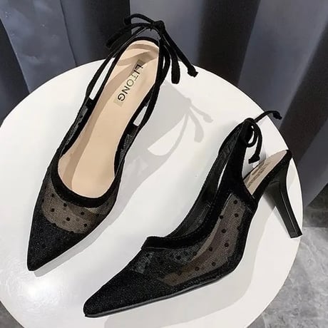 リボンストラップドットレース ミュール 2色展開