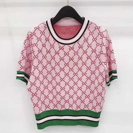 ビーズクロスデザイン サマーニットトップス 2色展開