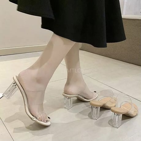 【Brown23.5cm即納】ダブルクリアバンド サンダル 2色展開