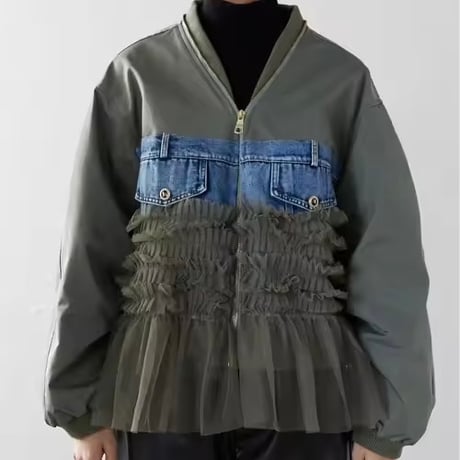 チュールパッチワークデニムジャケット 3色展開