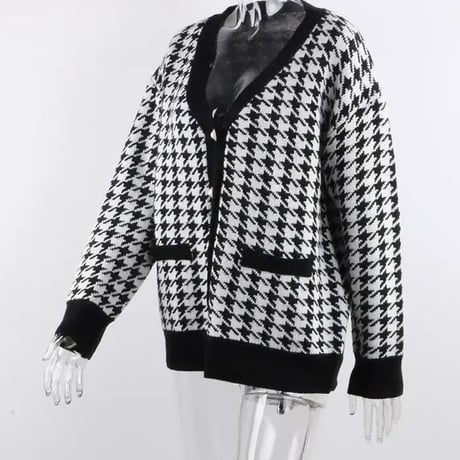 千鳥格子 パールボタンカーディガン