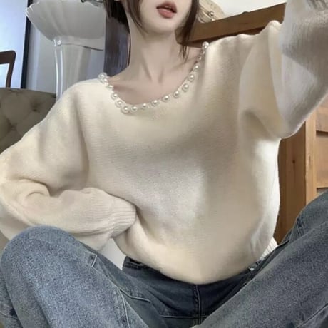 パールネック ニット