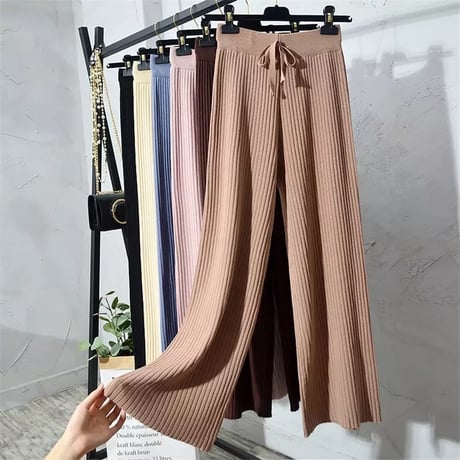 リブニット ワイドパンツ 5色展開