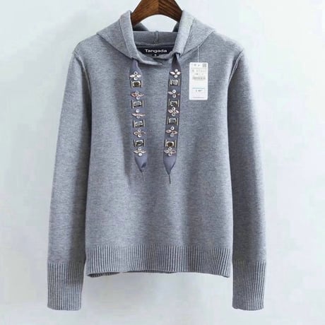 ビジューストラップ ニットフーディ3色展開