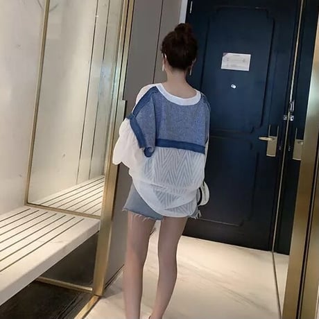 デニムパッチワーク シフォンブラウス