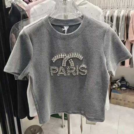 【Gray即納】ビジューハイデザイン ロゴTシャツ 3色展開