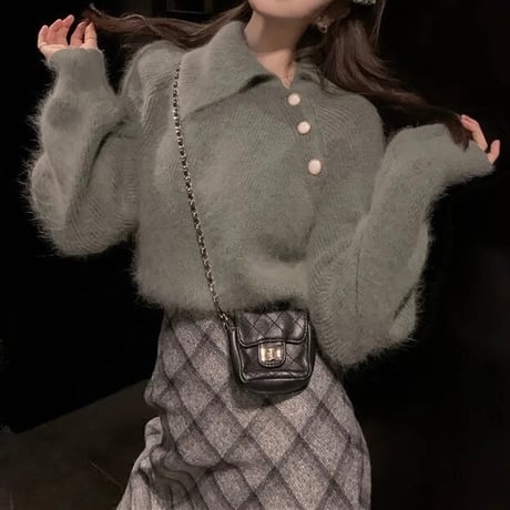 フラップカラー モヘアニット 2色展開