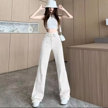 フリンジハイウエストデニムパンツ 4色展開