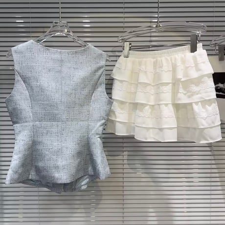 ウエストスリムベスト チュールスカートセット 3色展開