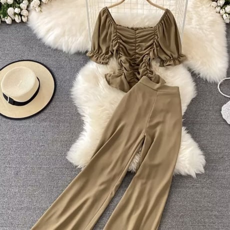 ギャザートップス パンツセットアップ 10色展開