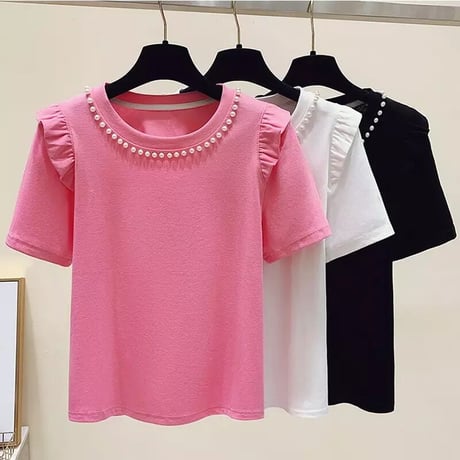パールライン ポイントフリルTシャツ 3色展開