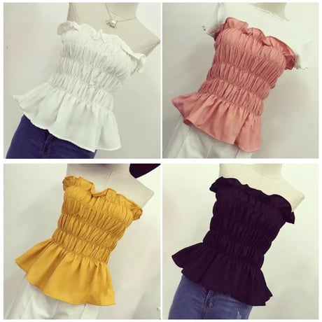 ギャザーコットン ベアトップ 4色展開