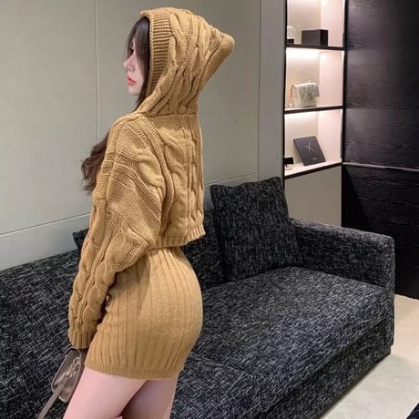 ケーブルフーディ ニットセットアップ 4色展開