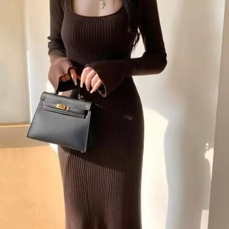 リブニットフィッシュテールワンピース 4色展開