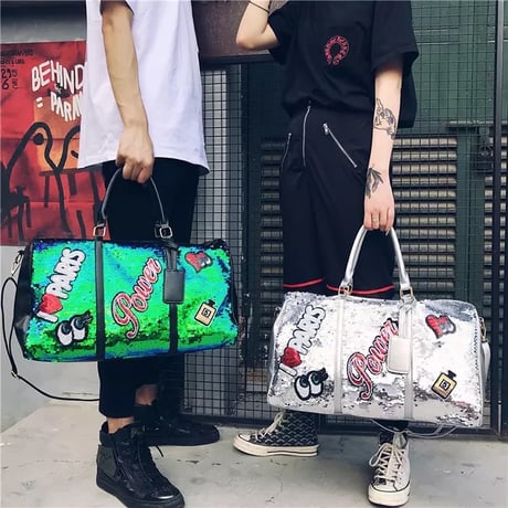 2way ワッペンスパンコール ビッグボストンバッグ 4色