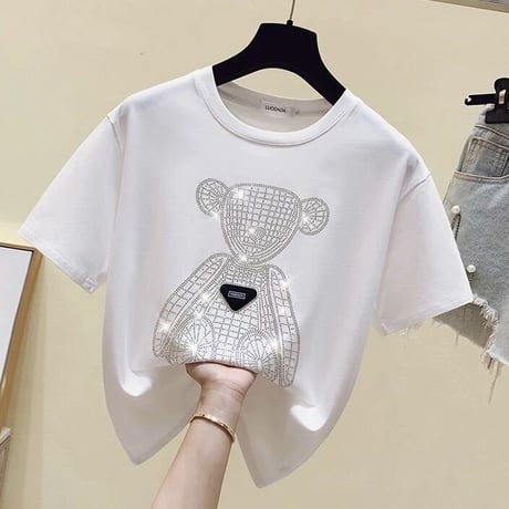 ラインストーンベアー タグTシャツ 3色展開