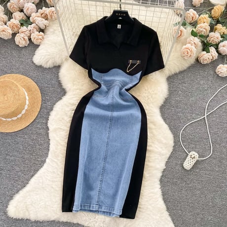 デニムビスチェ ポロワンピース 2色展開