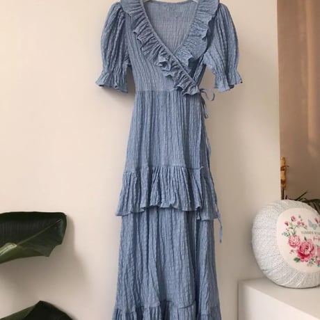 コットンフリル パフスリーブワンピース 2色展開