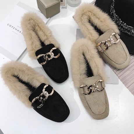 ラビットファー バックルスリッポン 2色展開